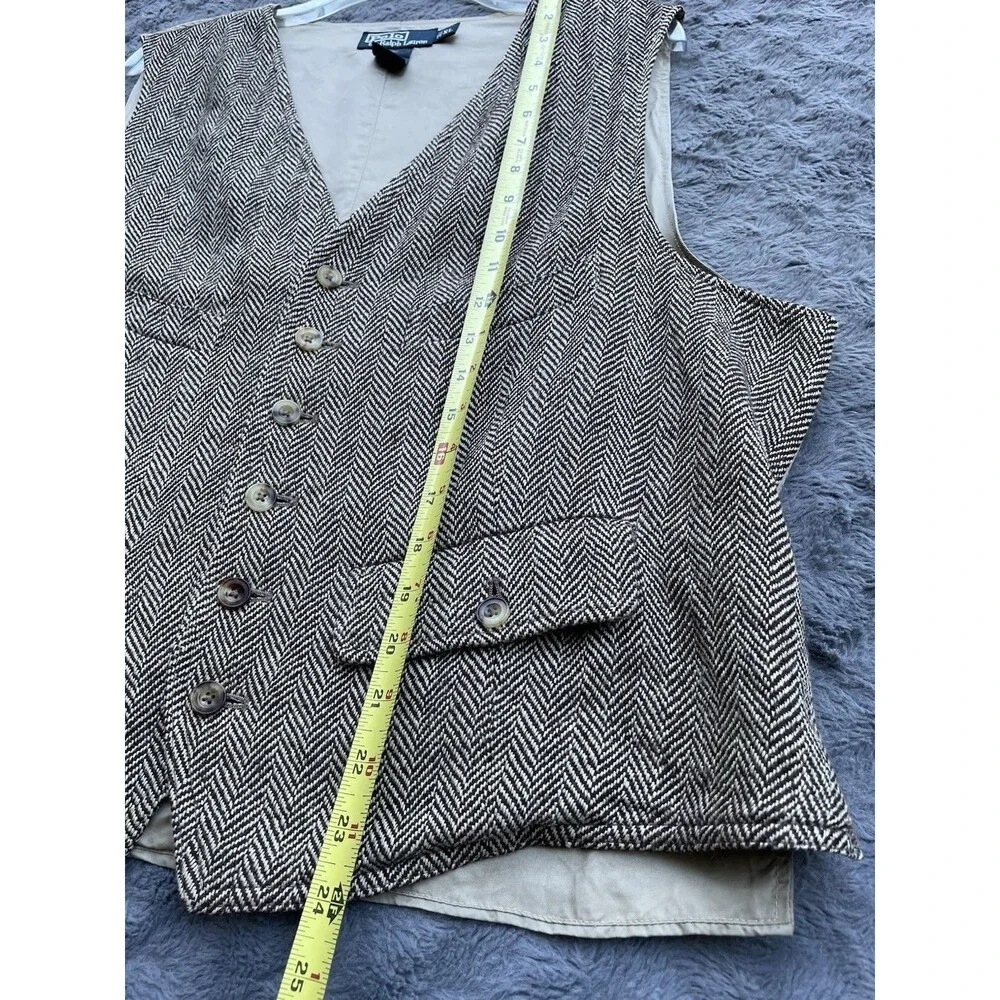 Polo Ralph Lauren Herringbone Wool Linen Silk Vest Waistcoat XL Preppy Academia